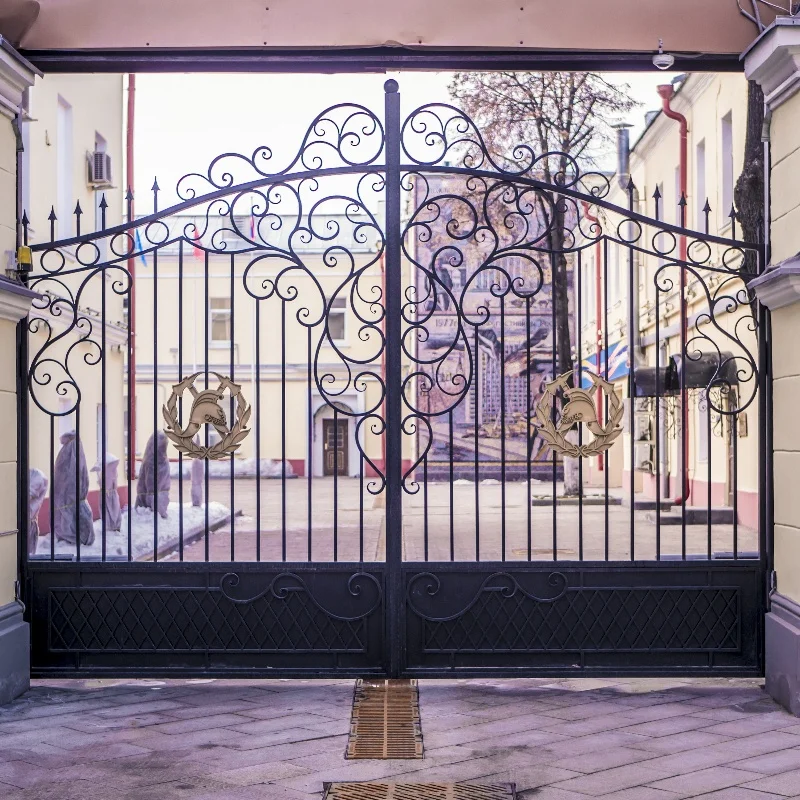 Factory Wholesale Swing Front Garden Gates Floral Wrought  Galvanized Arched Grill Design Swing Sliding Gate Iron Garden Gate