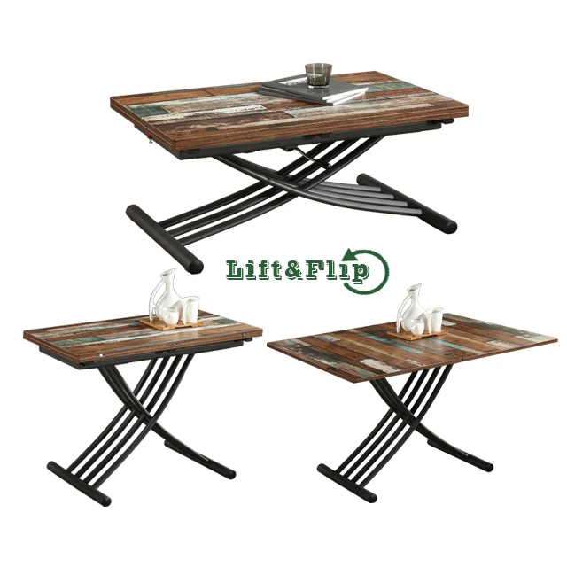 Minimalist Industrial Color Wood Height Adjustable 2 in 1 Coffee/Dining Tables For Apartments