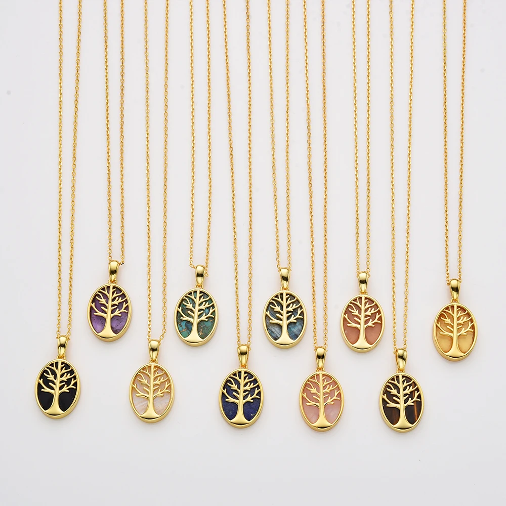 Wholesale 925 sterling silver natural gemstone citrine amethyst tree of life fine jewelry necklace 2024
