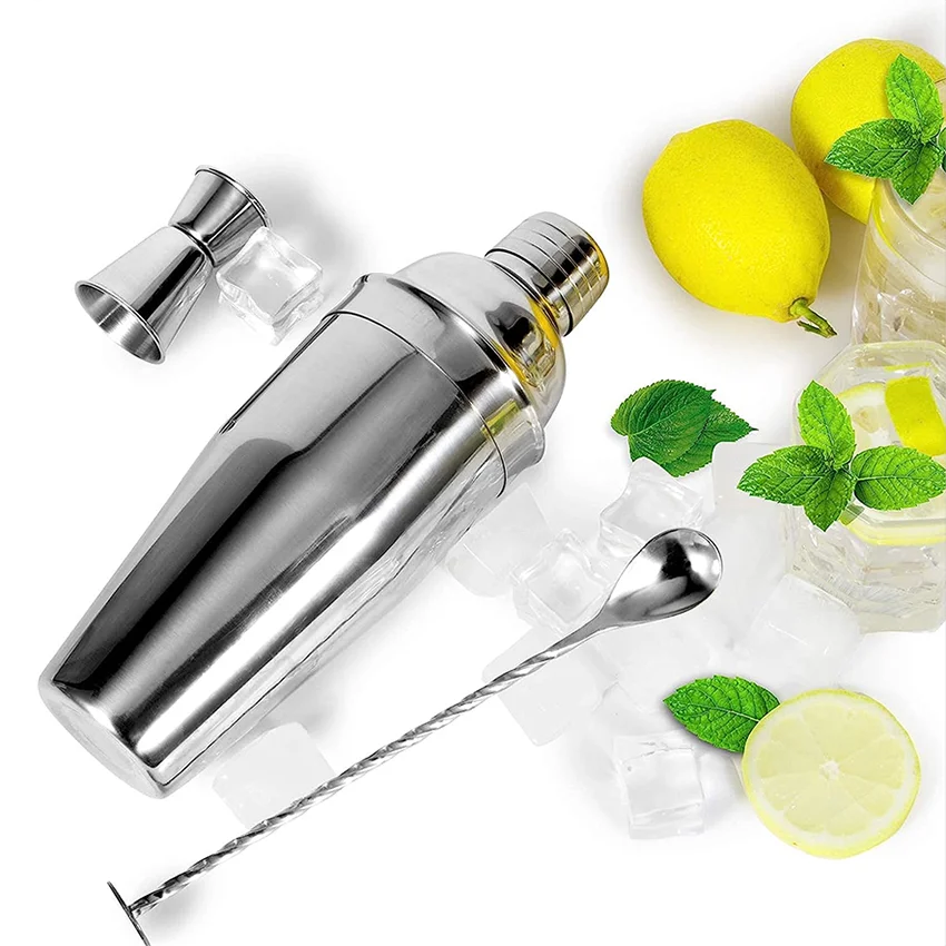 3 Piece Cocktail Shaker Set Stainless Steel Martini Shaker Set with Measuring Jigger Bar Spoon Cocktail recipe