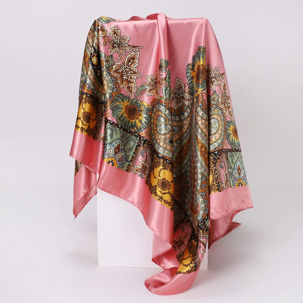 90cm Cotton Floral Print Bandanas Square Scarf Women Girls Headband Accessories Handkerchief Neckerchief Hairscarf