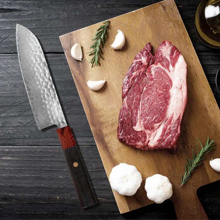 7 Inch Ultra Sharp Japanese Santoku Chef Kitchen Knife with Ebony Wood 67 Layers Damascus VG-10 Steel Cutting Core Factory OEM