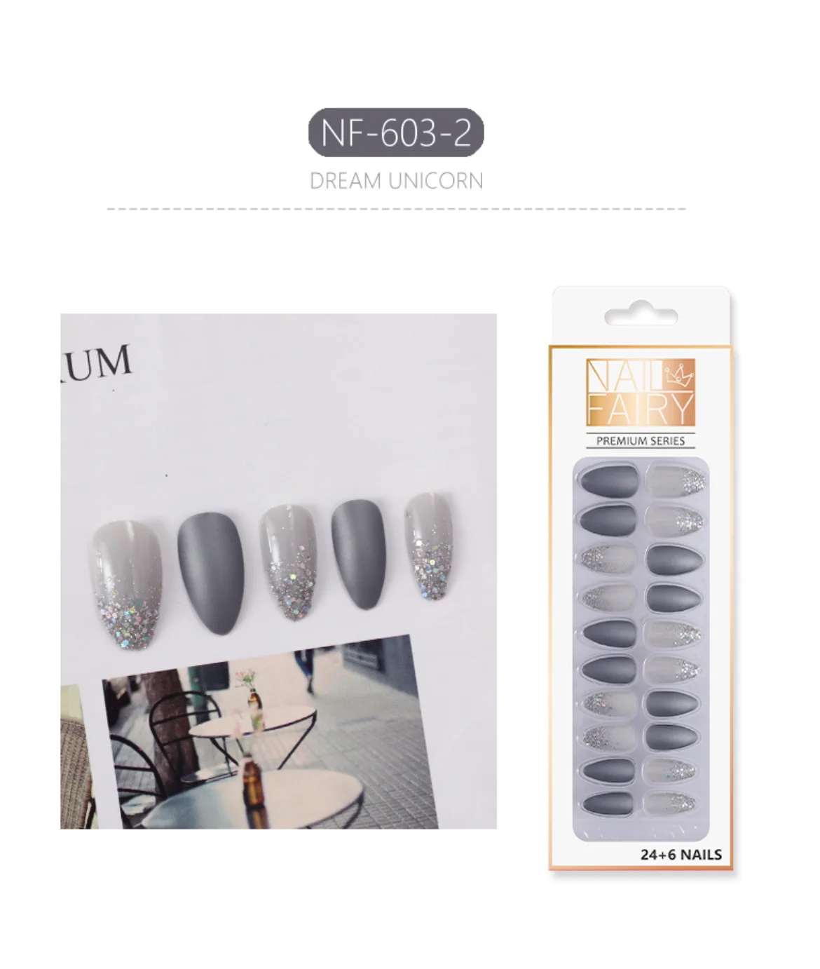 
acrylic press on nails 24pcs Shining Wearable Flash Powder Tips nail charms fale nails press designs 