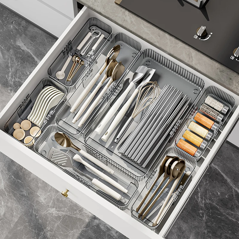 Plastic Drawer Organizer Storage Box sets Office Desktop bins Scalable Stackable clear tray sundry cosmetics file container