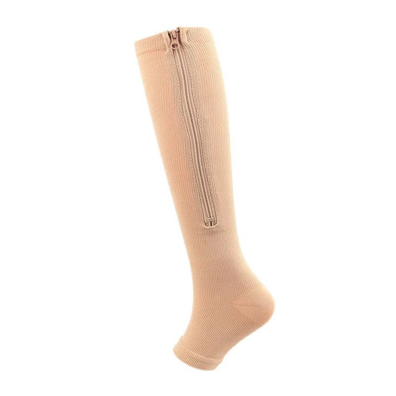 Drop Shipping Copper Compression Sock Stockings Zipper Sock with Open Toe Medical Breathable Compression Medias Socks