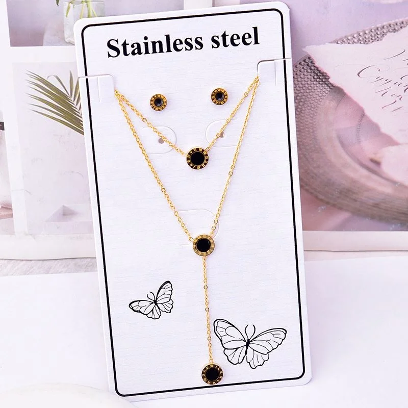 Fine Fashion Jewelry Set Women 18K Gold Stainless Steel Tassel Pearl Pendant Heart Necklace And Earrings Set For Gift