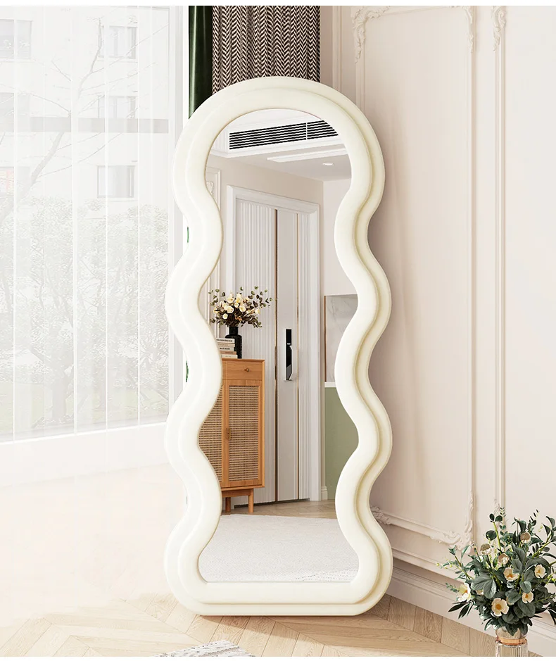 Factory Wholesale Popular Ins Wavy Mirror Flannel Framed Free Standing Full Length Large Floor Mirrors For Living Room Mirror