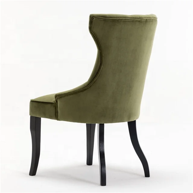 
Crooked wooden legs french velvet high back dining chair special green color 