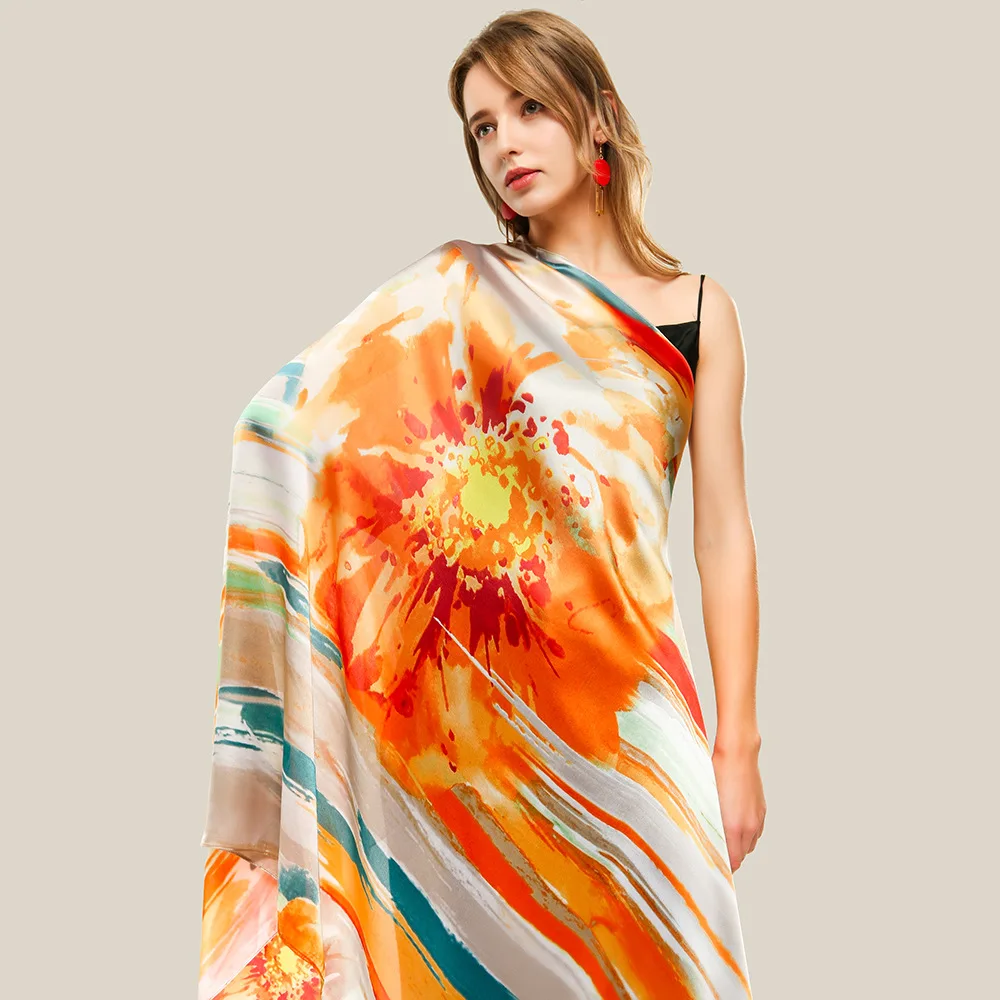 180*90cm Luxury Brand Custom Women Summer Silk Scarves Shawl Lady Wrap Soft Female Designer Beach Bandanna foulard