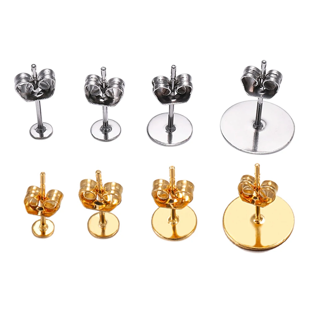 Factory Stainless Steel Blank Post Earring Studs Base Pins With Plug Findings Ear Back for DIY Jewelry Making