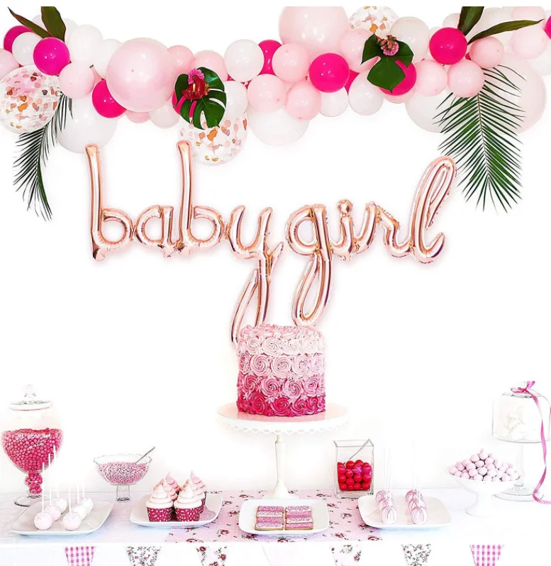 Balloon Garland Arch Kit White and pink Latex Balloons  for Baby Shower Baby Girl Birthday Party Background