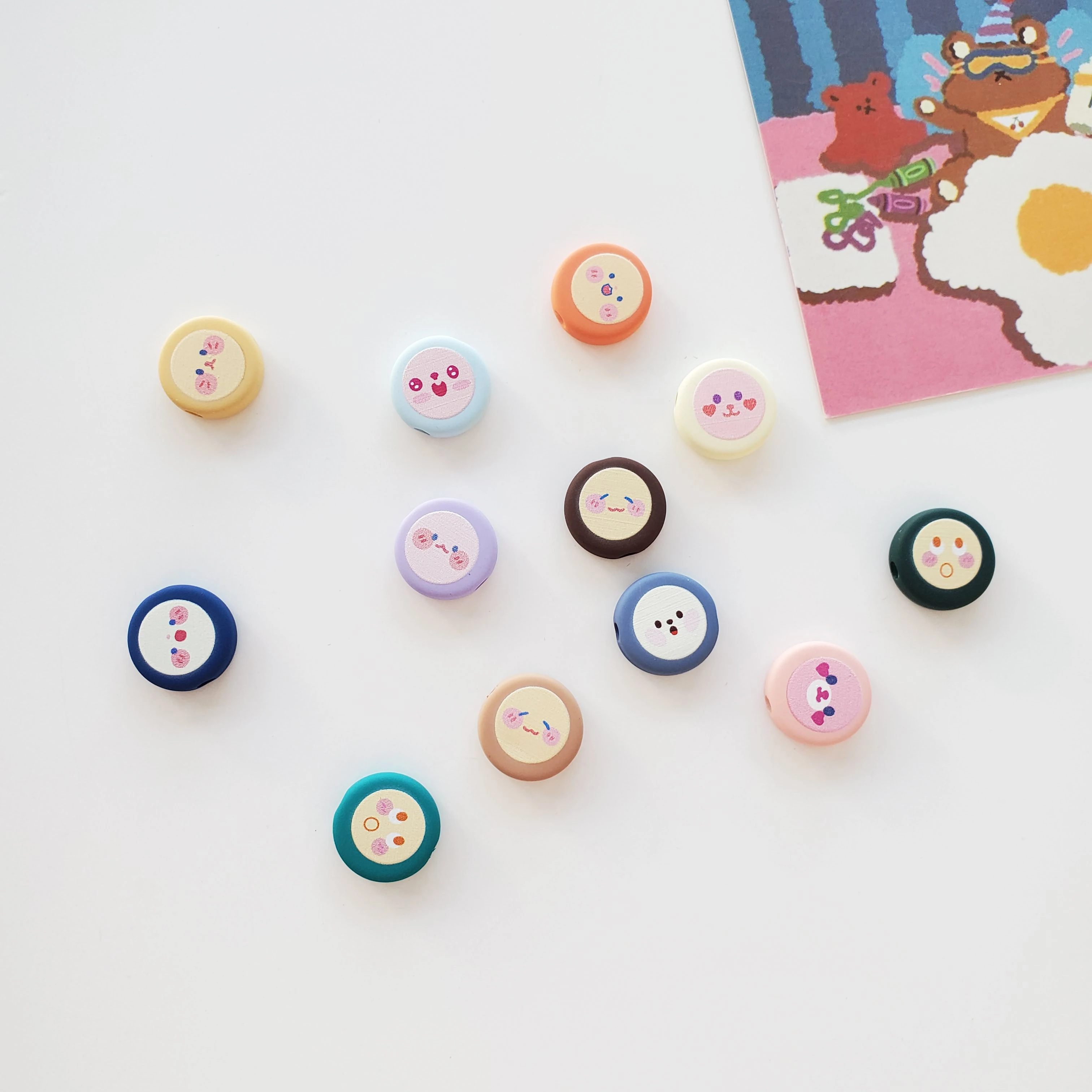 2021 Latest beads Acrylic rubber printing straight hole loose beads Polymer Clay Beads for jewelry making