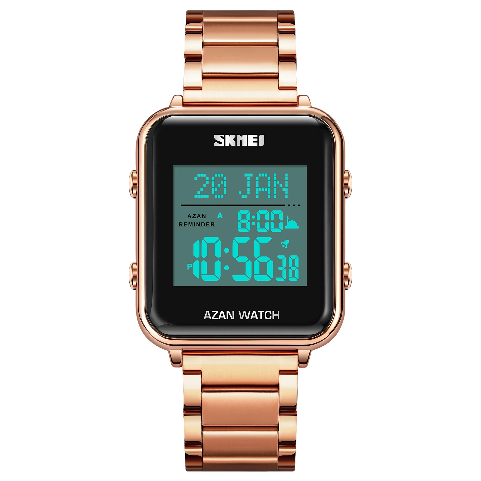 Skmei 2064 Islamic Men Fashion Business Casual Electronic Azan Watch With Digital Islamic Alarm Watch Setting Hijri Calendar