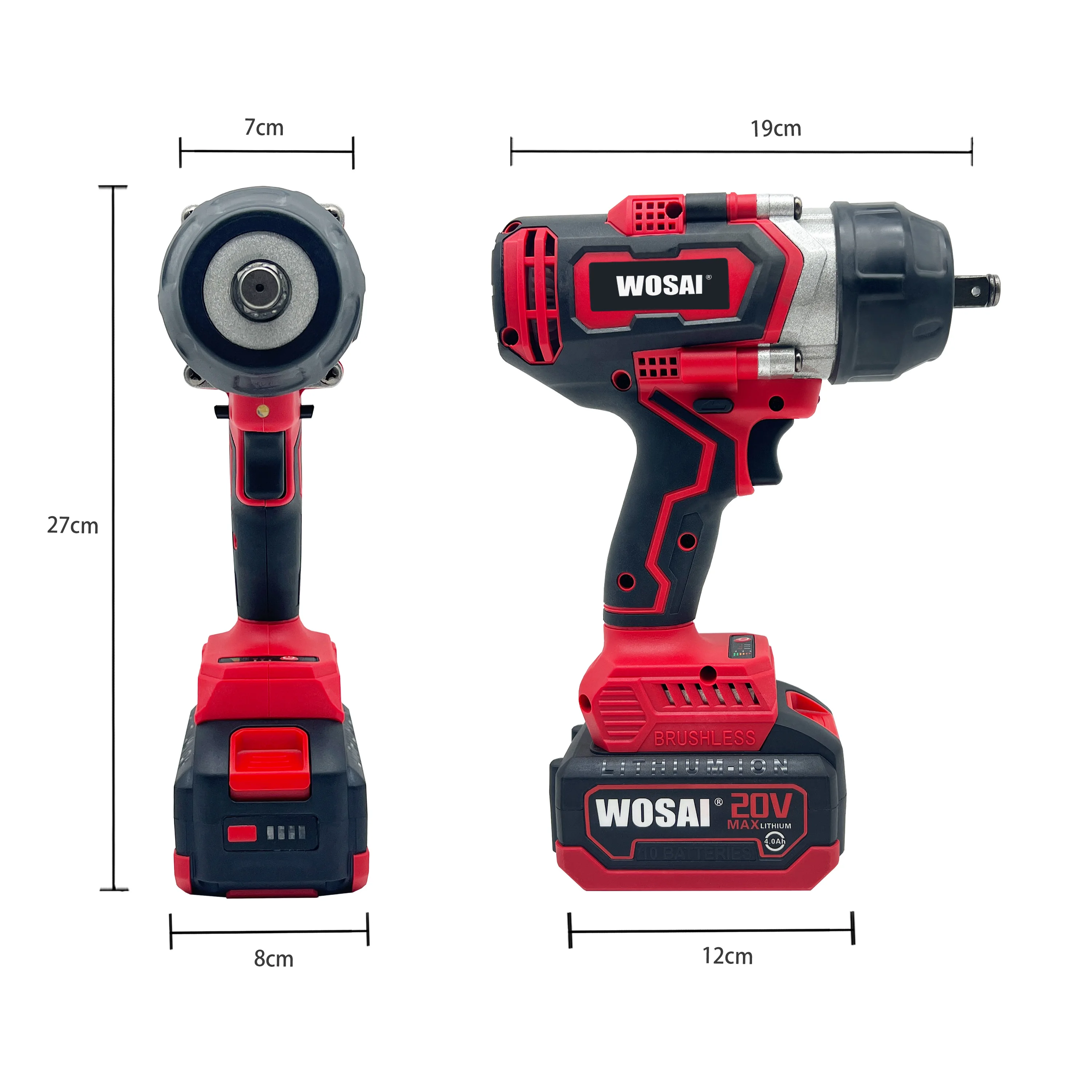 WOSAI New Arrival 20V Cordless Brushless Electric Battery 1/2 Impact 800NM High Torque Brushless Wrench