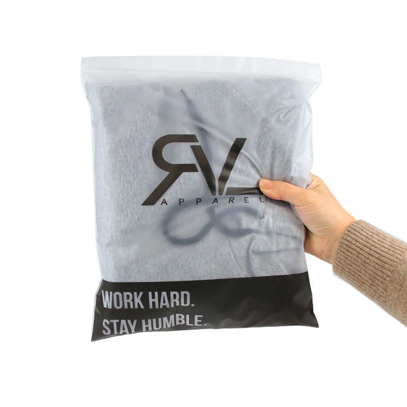 custom logo printed waterproof  black tshirt packaging garment package plastic zipper bag
