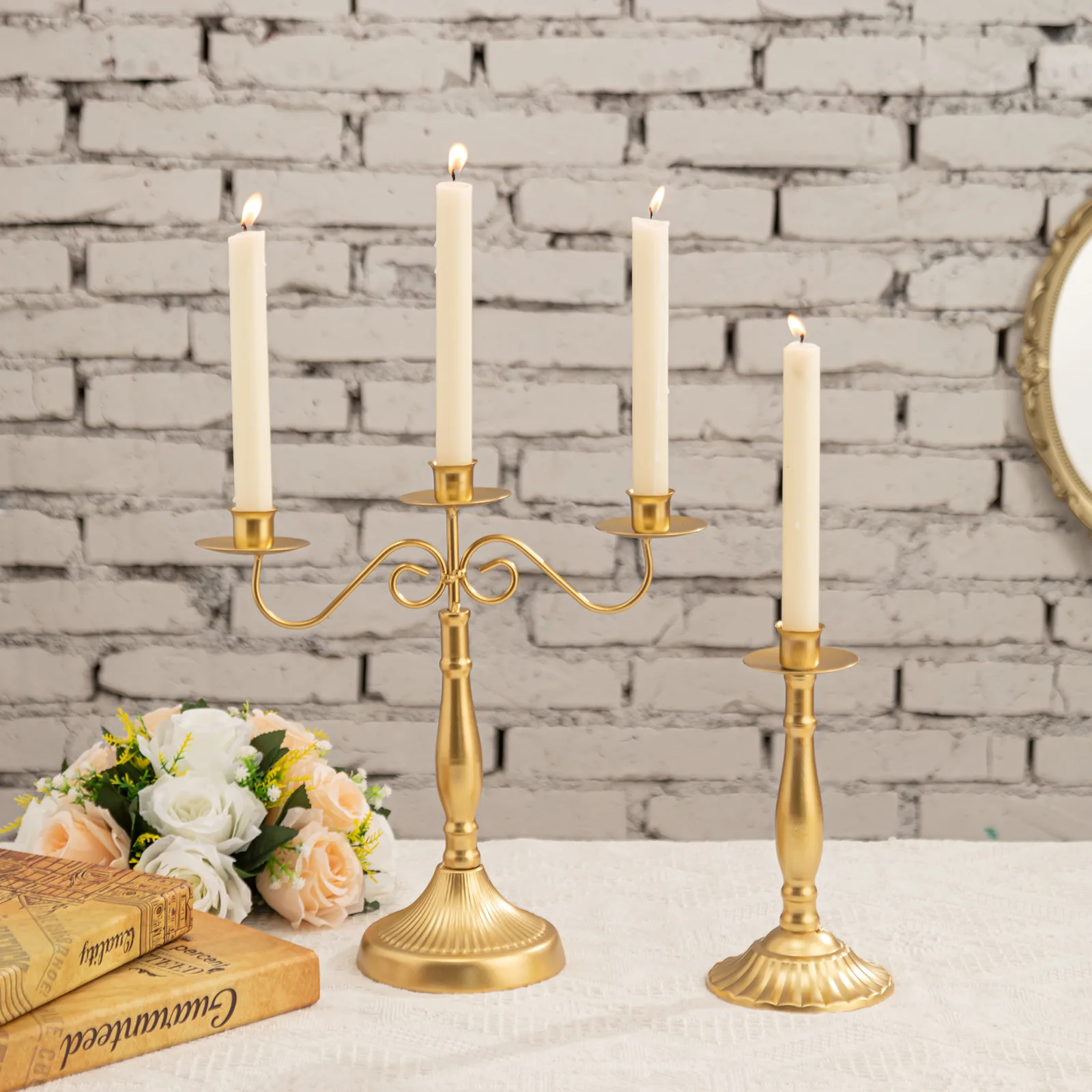 Nordic style retro-embossed candle holder decoration candle centerpieces for wedding table metal tall candelabra centerpieces