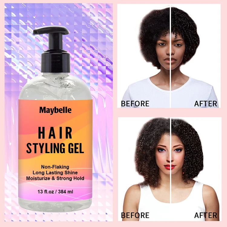All Day Hold 384ml No Flaking Curly Hair Styling Gel Private Label Hair Styling Gel For Natural Hair