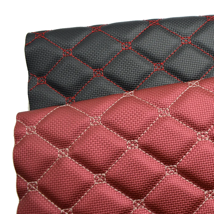 grid weave grain sponge quilted fake leather wholesale PVC Leather for car seats