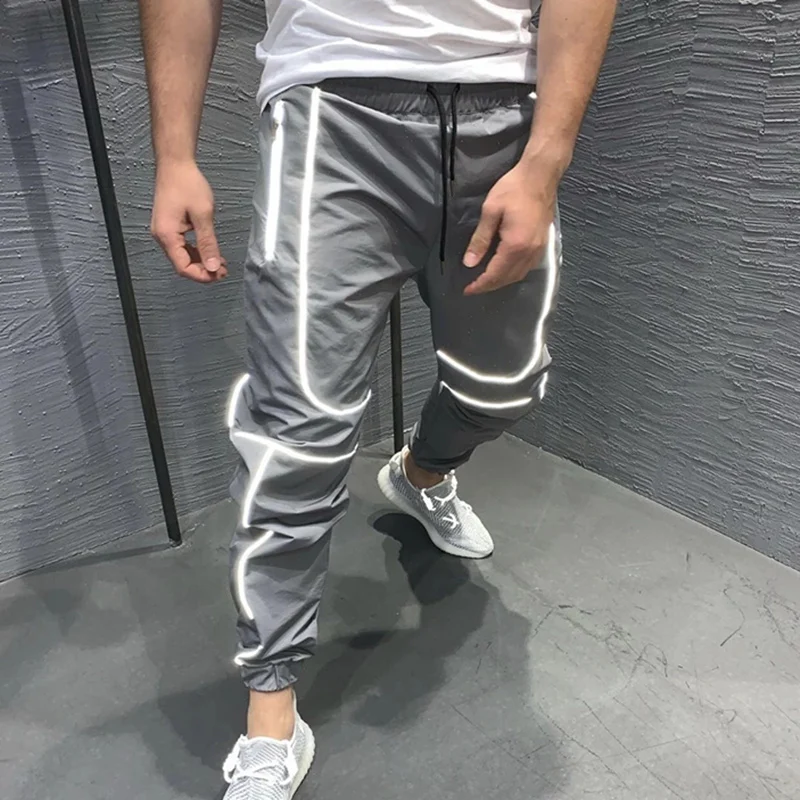 Custom Night Light Shiny Blink Streetwear Men Joggers Trousers Fashion Reflective Cargo Hip Hop Pants