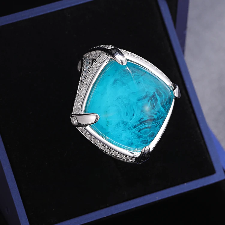 Luxury Sterling Silver Jewelry Gemstone Ring Cubic Zirconia Paraiba Tourmaline Ring