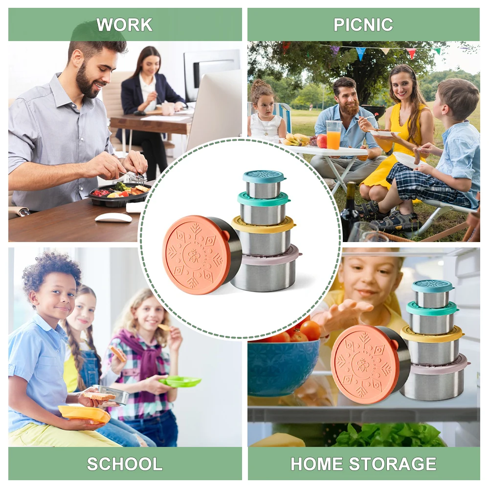 Stainless steel sauce container cup box with lid, kid lunch box bento accessories for kid, accesorios de para loncheras infantil