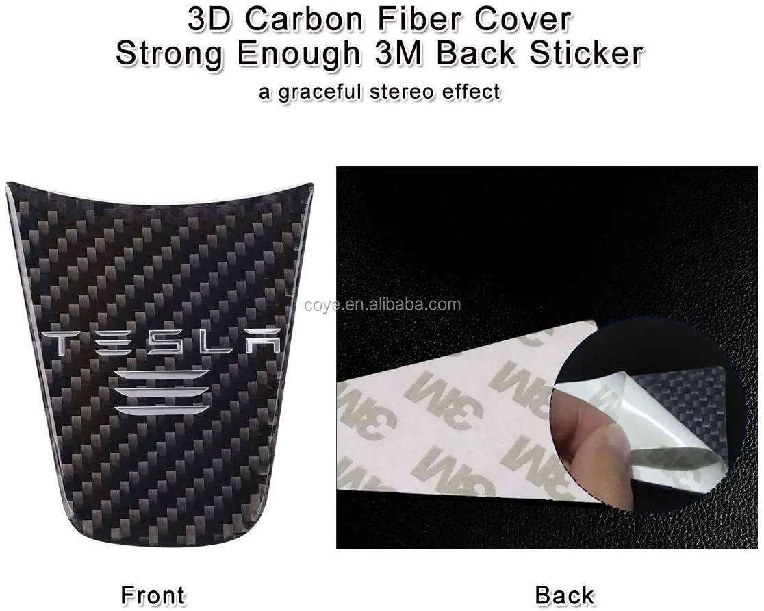 Tesla Model 3 Steering Wheel Cover,3D Car Carbon Fiber Steering Wheel Decoration Sticker for Tesla Model 3