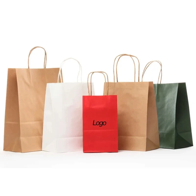Recyclable kraft brown white paper bag with your own logo food packaging takeaway bolsas de papel paper bags with handles