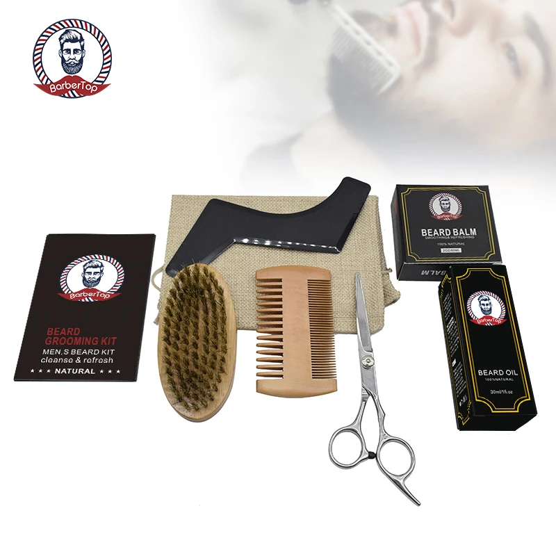barber shop beard grooming kit with beard oil brush comb and scissor for home use