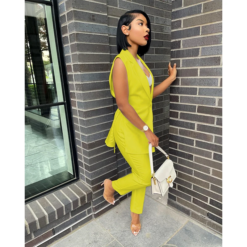 Factory Direct Sales Fashion Casual Solid Color Slit Top And Trousers Suit Two Piece Suit