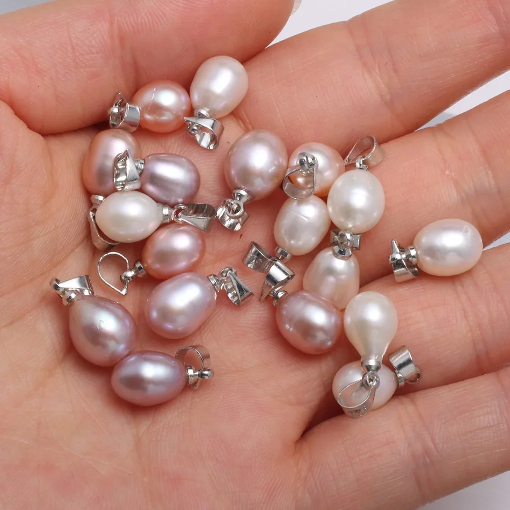Natural Drop Shape Freshwater Pearl Pendant Rice charms for Jewelry Making DIY