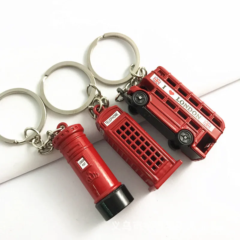 The Red British Bus Model London Telephone Booth Mailbox Big Ben Metal Keychain