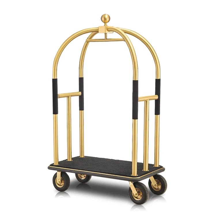 KH-HM7503 High Quality Gold Metal Luggage Cart Hotel Wheels For Hotel Bellman