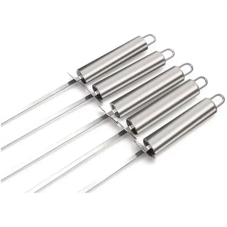 Stainless Steel Non-Stick BBQ Kebab Skewer Metal Barbecue Tool with Heat-Resistant Handle