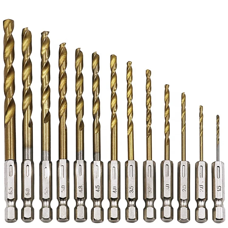 13pcs/lot HSS High Speed Steel Titanium Coated 1/4 Hex Shank 1.5-6.5mm Drill Bit Set Drill Machine Set