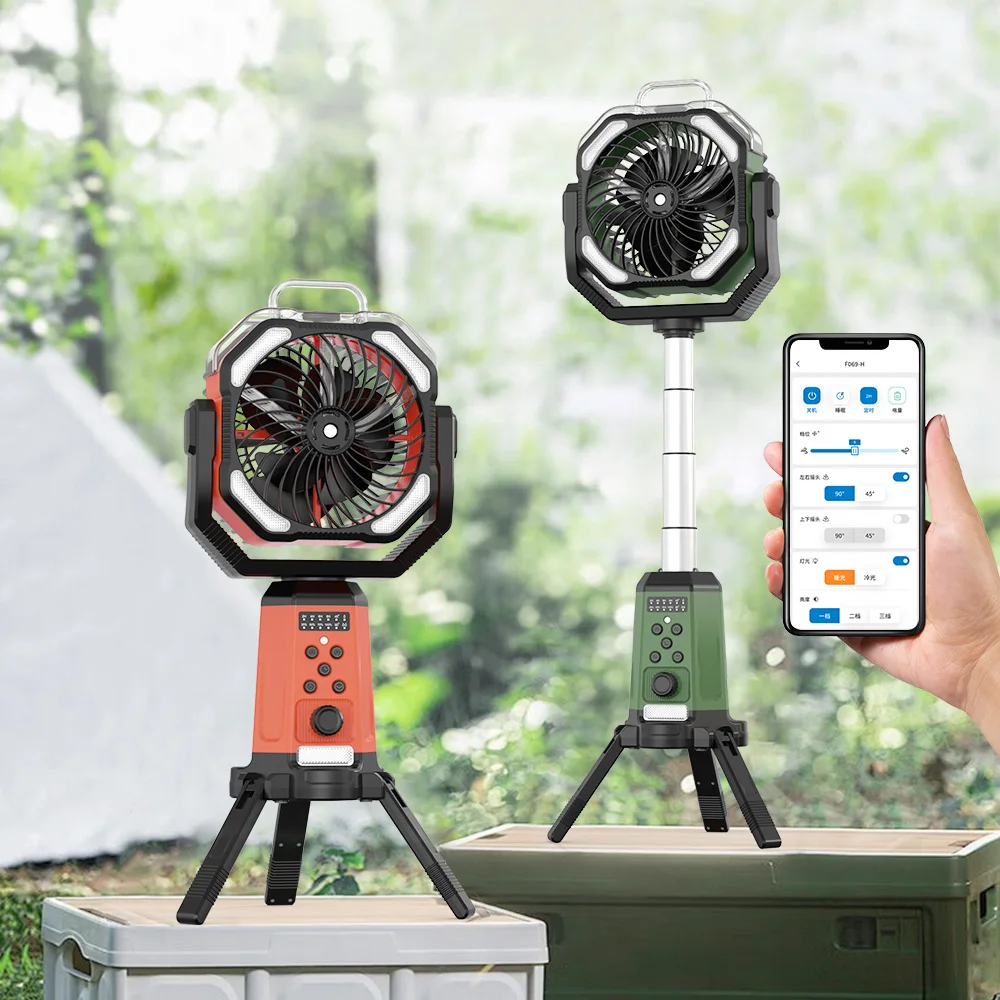 Newest 24000mAh Outdoor Fan Desktop Cooling Spray Fan Smart App Control Standing Rechargeable Retractable Camping Fan With Mist