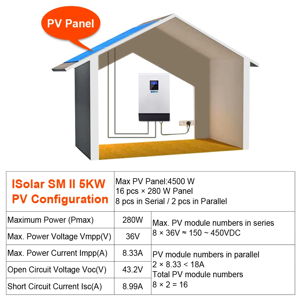 EASUN POWER 5000W 450Vdc PV Input 80A MPPT 48V 230V 80A Battery Charger Pure Sine Wave Solar Inverter 5000VA