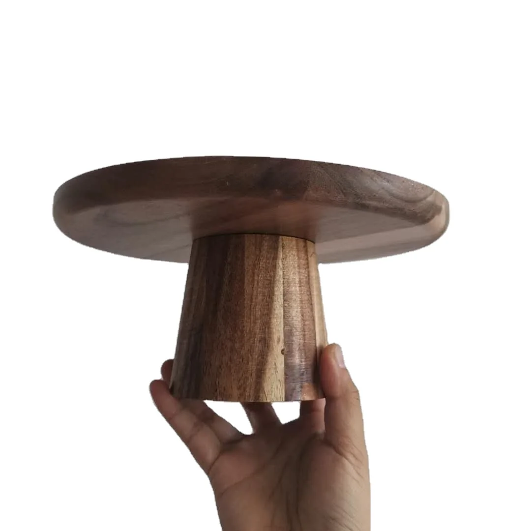 Creative Natural Customized Home Hotel Wedding Party Acacia Wooden Cake Dessert Food Display Serving Stand Plate Tray