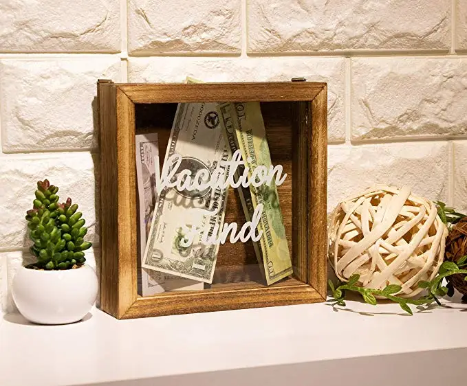 wholesale natural wood material Wooden Shadow Box money Bank