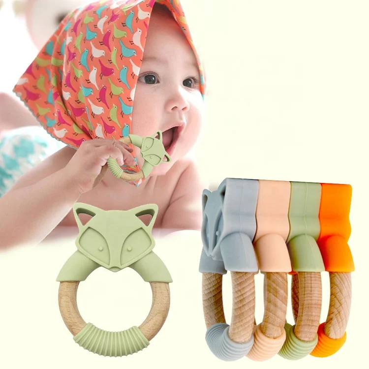 Silicone Baby Teether, Easy-to-Hold Design and Textured Back Side to Massage and Soothe Sore, Swollen Gums, Fox