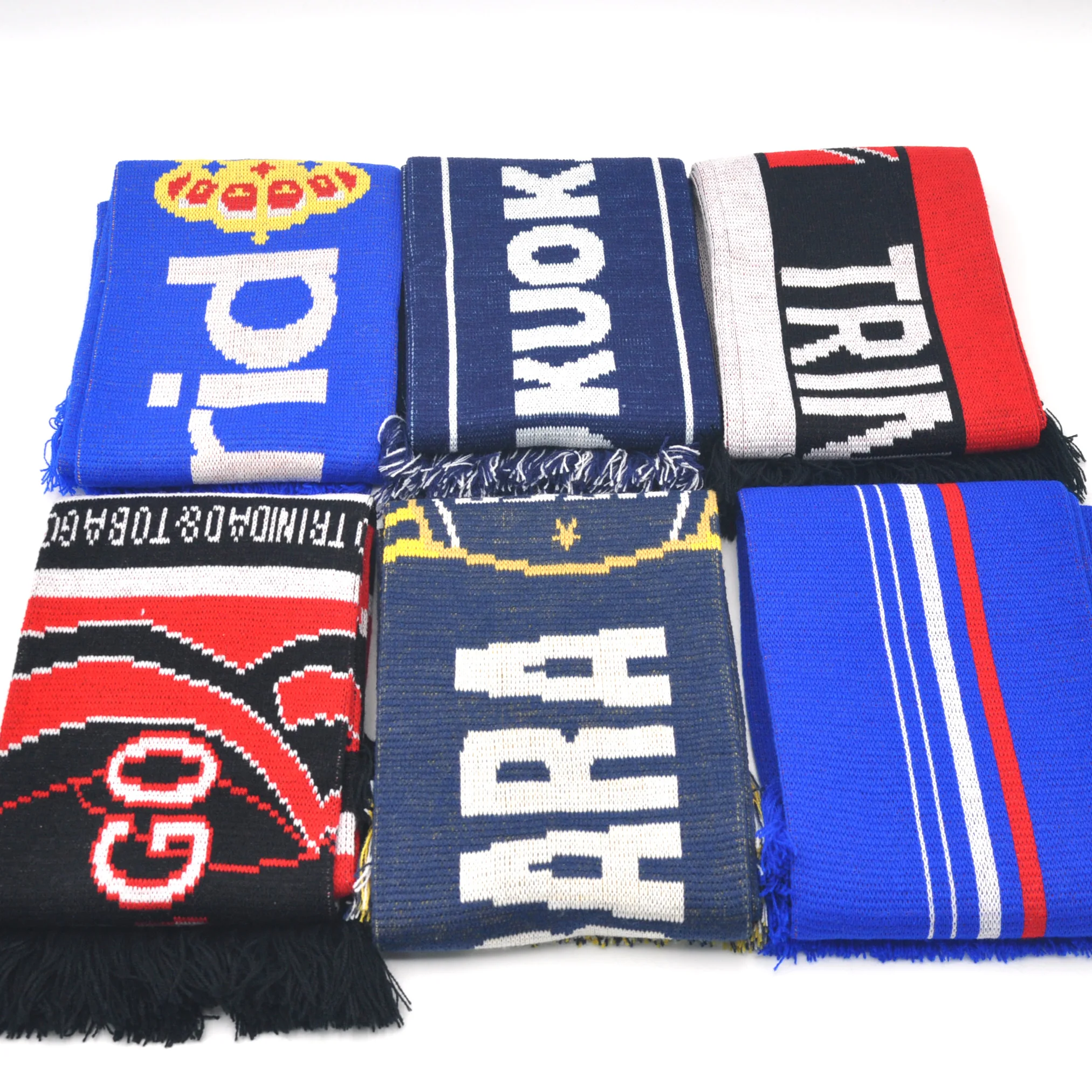 Customised Logo Adult Winter Double Layer OEM Soccer Jacquard Scarf Soccer Jacquard Knit Fan Scarf  Football Scarfs