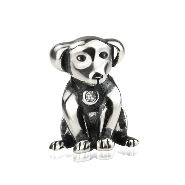 925 sterling silver gold plated enamel dog charm beads kawaii animal charms for bracelet
