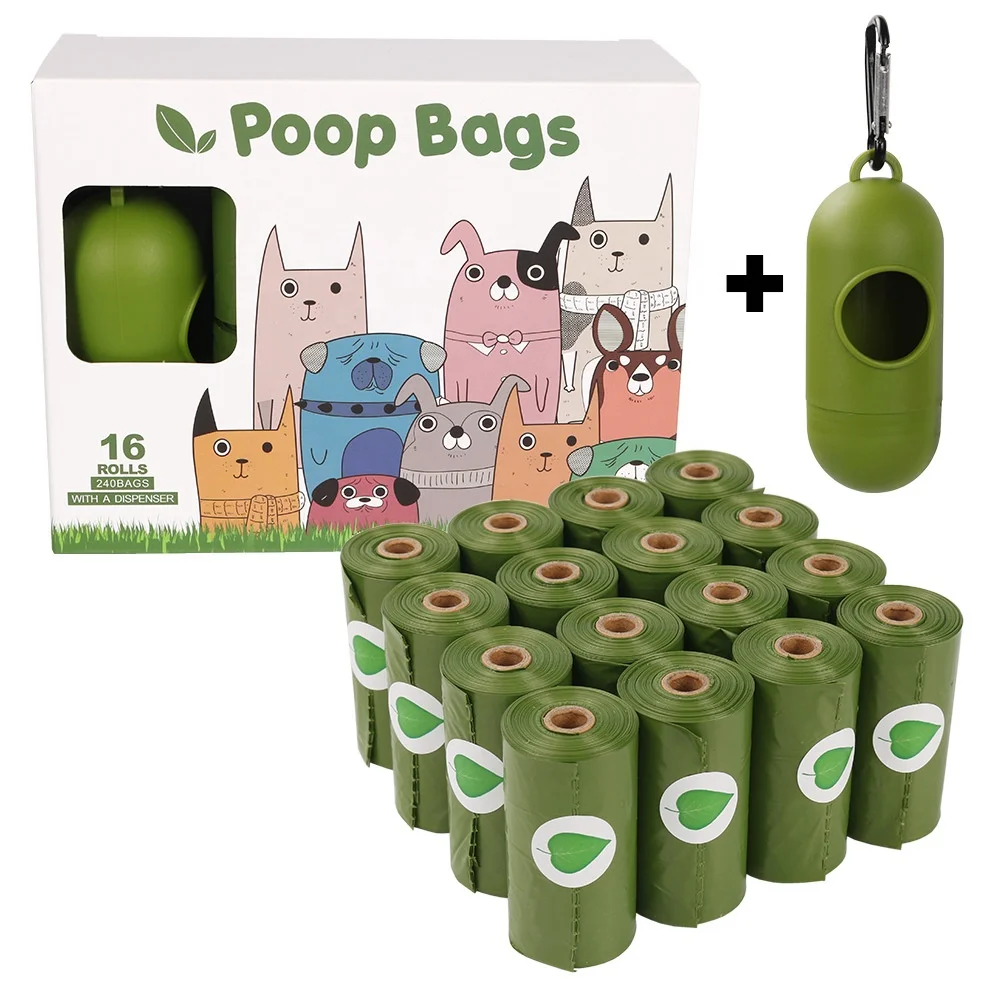 240pcs 16roll set EPI Biodegradable Dog Waste Poop Disposable Pet Poop trash Bag with free dispenser