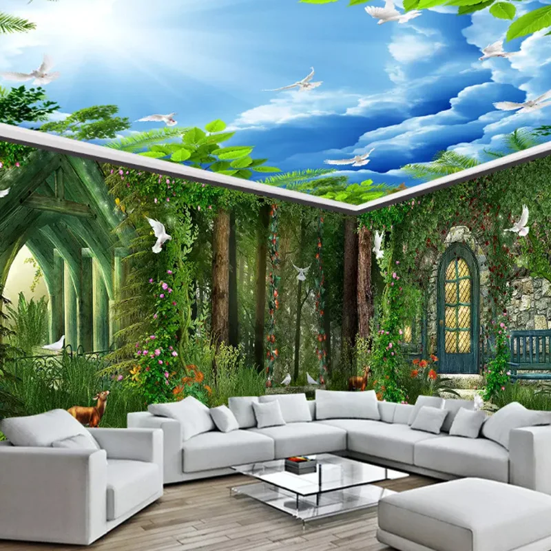 Custom Forest Scenery Murals, Pastoral 3d Forest Tree Scenery Wallpaper, Living Room Bedroom Background Wallpaper