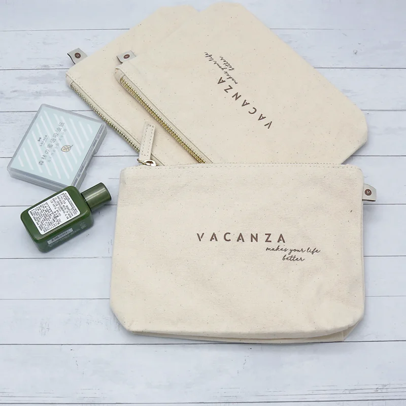 High quality cotton canvas cosmetic pouch custom pouch with logo ziplock packaging bag Travel toiletry Bag