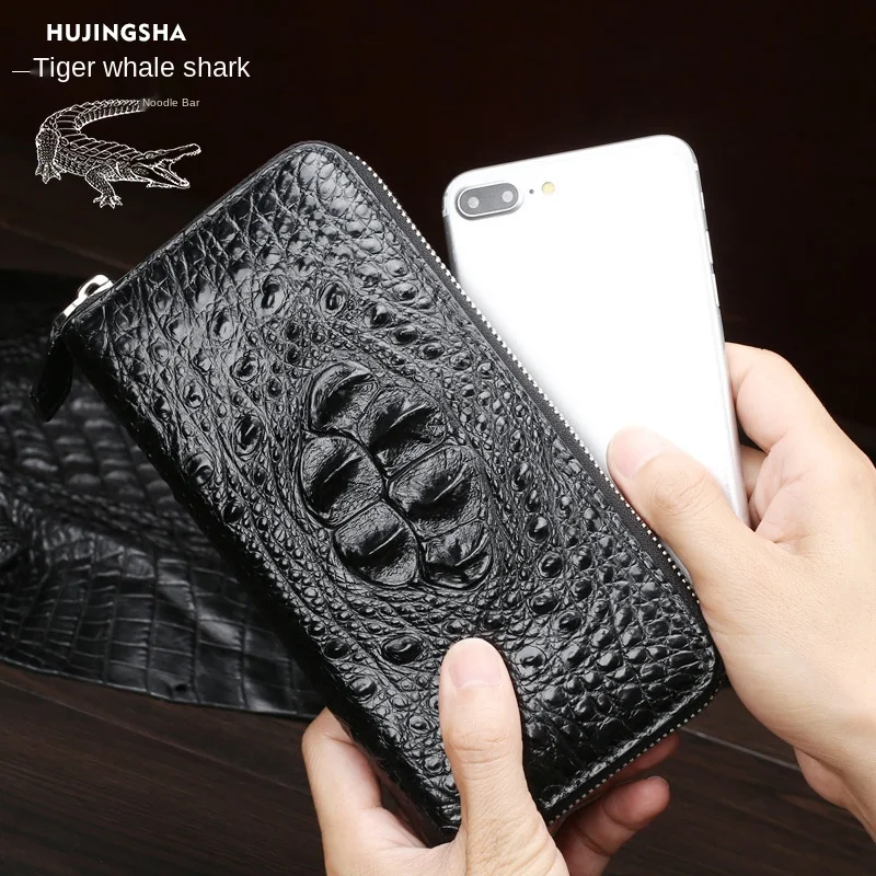 Мужской кошелек Siam из крокодиловой кожи, маленький длинный бумажник с черепом и отделением для монет, кредитница