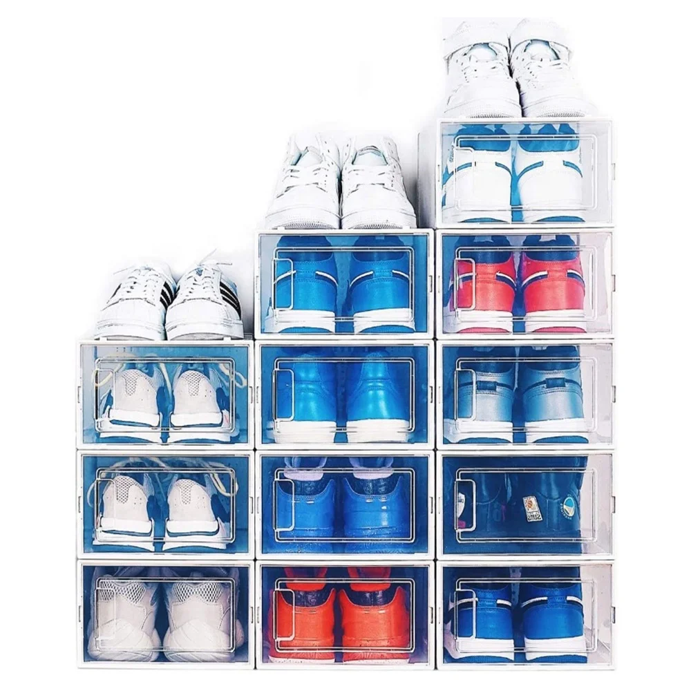 12 Pack Sneaker Storage Clear Grs Plastic Shoe Box Stackable Shoe Box Shoe Container Storage Boxes With Lids
