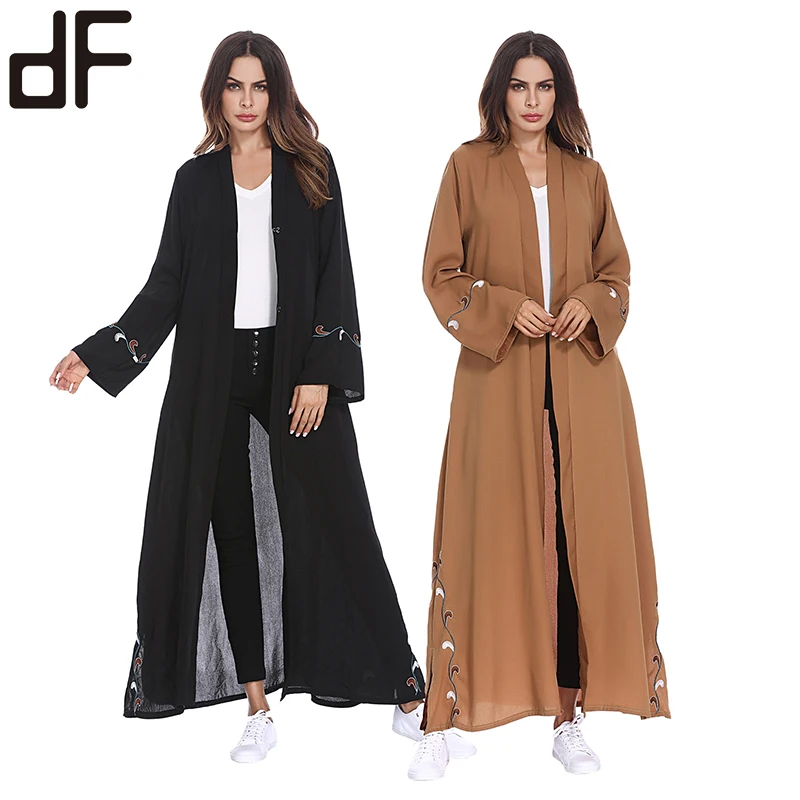 oem fashion new arab dress turkish new design dress simple kaftan dubai cardigan embroidered front open abaya women muslim dress