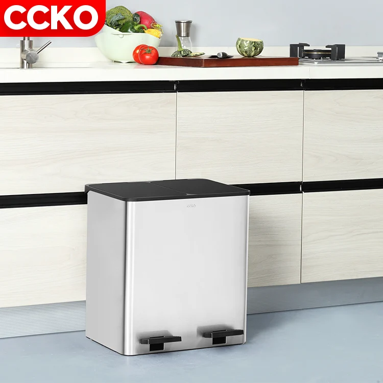Прямоугольная двойная мусорная корзина из нержавеющей стали для публичной кухни