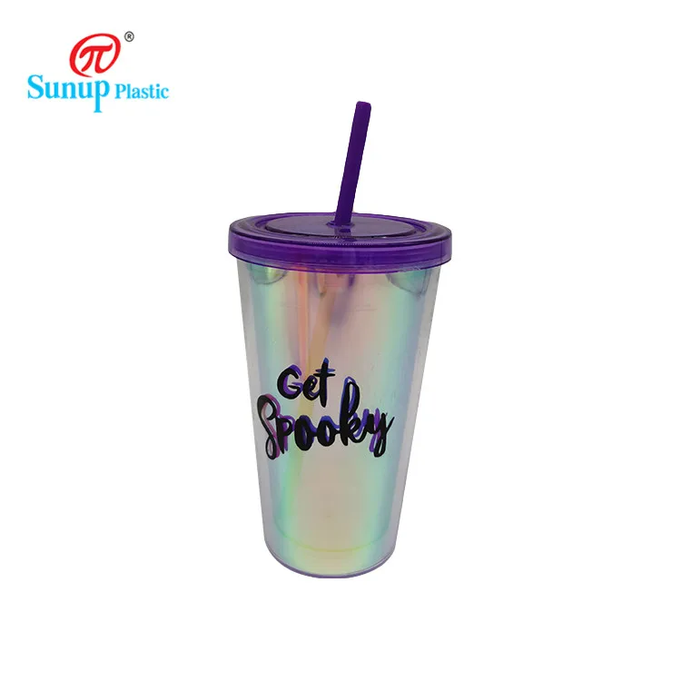 Cup Colorful Bubble Tea Plastic Double Wall Plastic Halloween with Straw Party Cups & Saucers Support Super Markets,gifts Stores