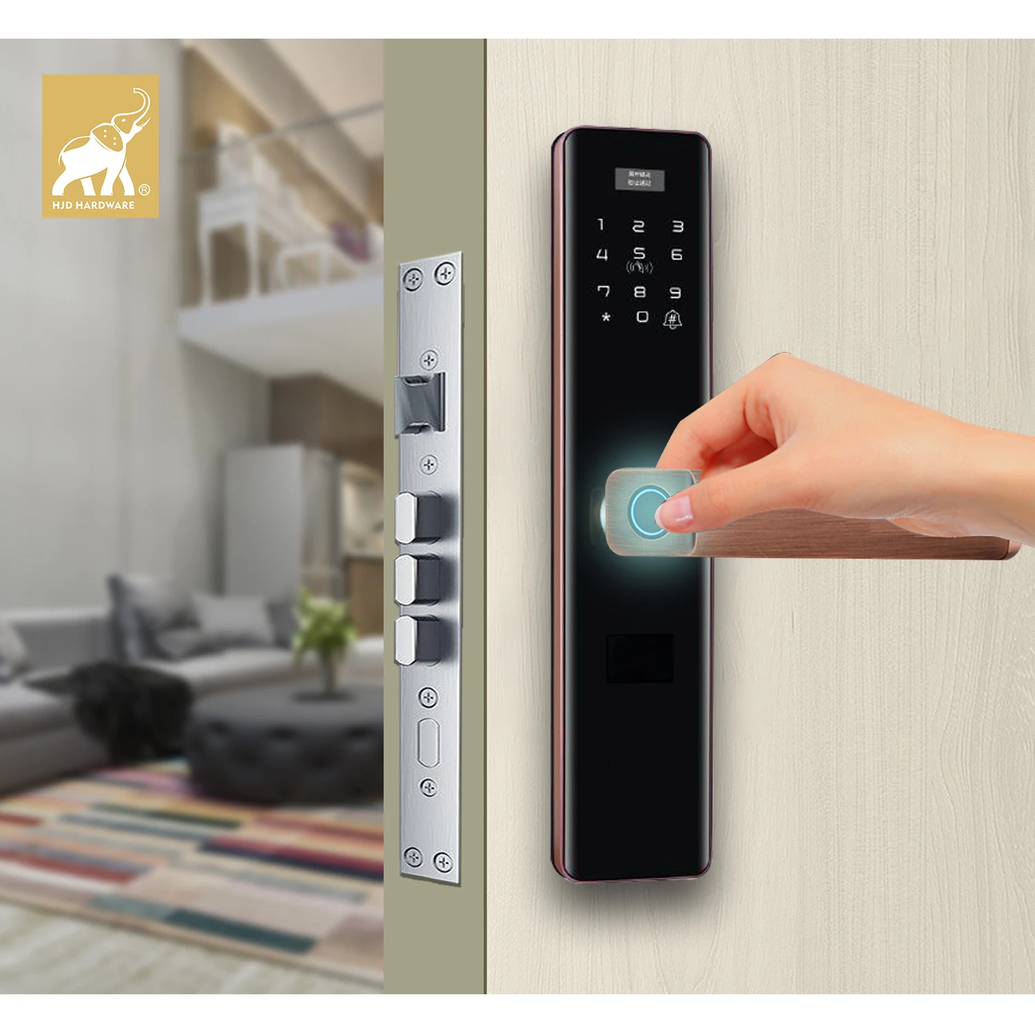 HJD Multi Point Digital Fingerprint Tuya App Smart Door Lock With Key Fingerprint Reader Password